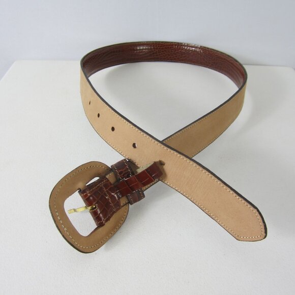 NEW Brooks Brothers Womens Small Brown Embossed Leather Belt USA 24" - 28" - Picture 5 of 7